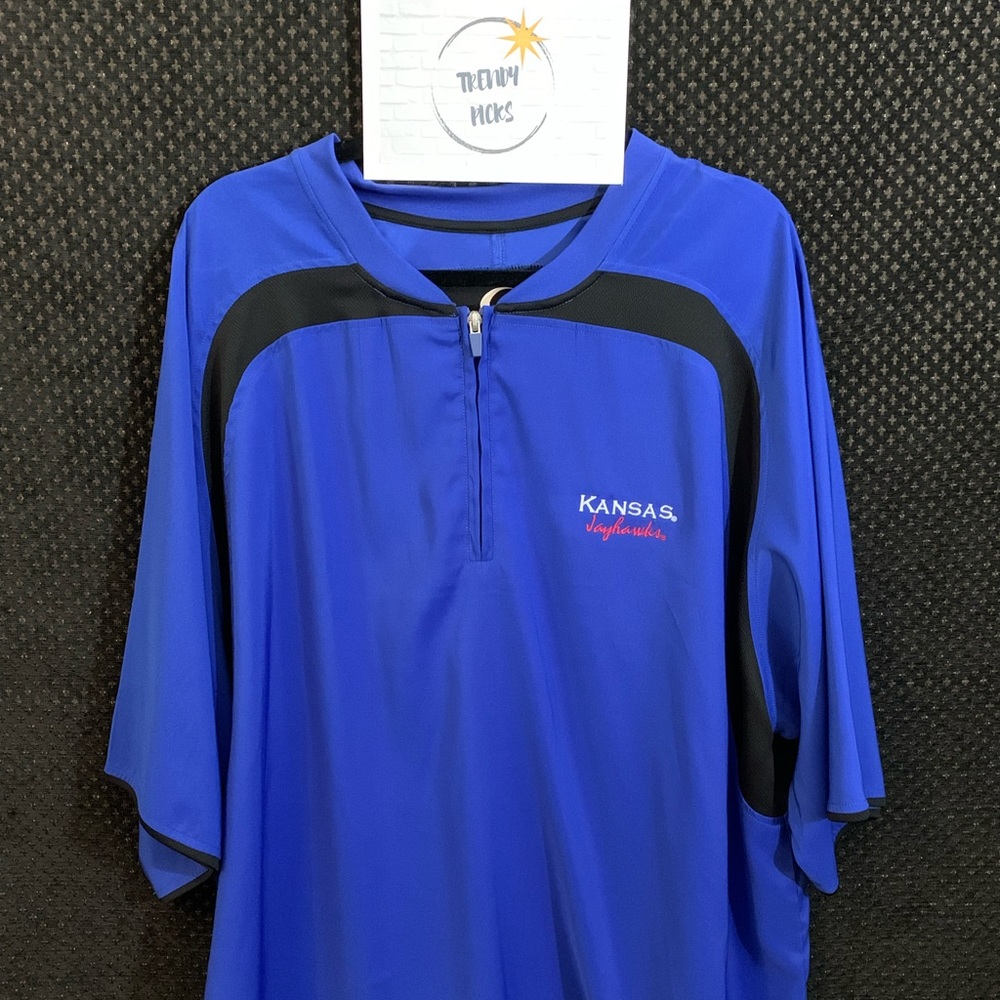 University of Kansas Mens 3XL Short Sleeve Pullover in Blue with Logo
